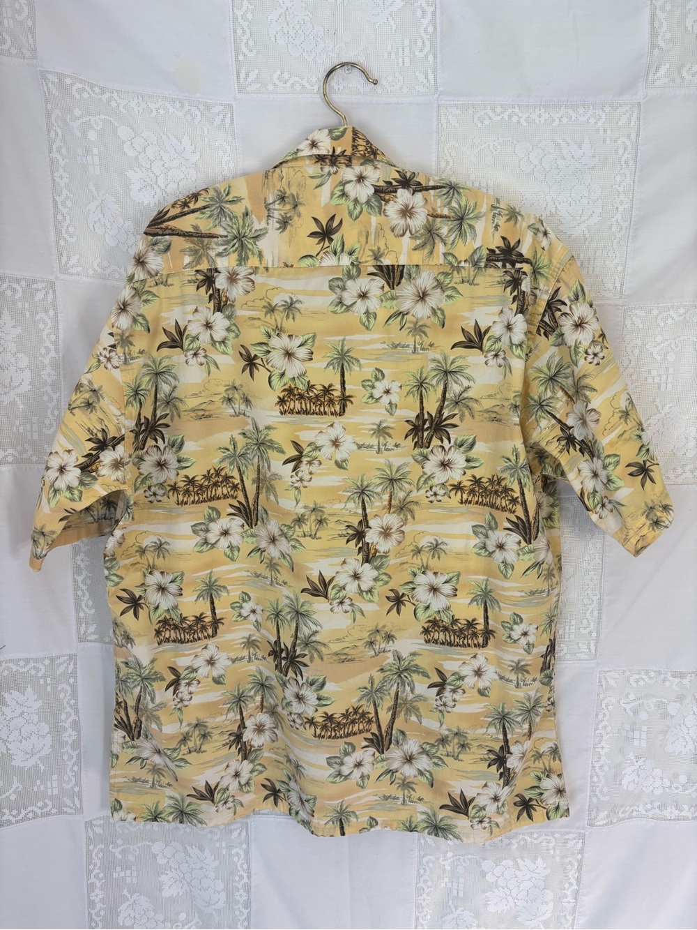 Men’s 100% Cotton Butter Yellow‎ Hawaiian  Print Short Sleeve Button Down Size L - Picture 3 of 14